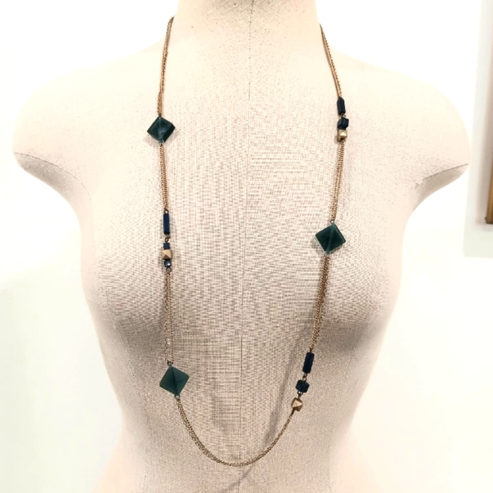 Kenneth Cole Blue and Gold Long Statement Necklace